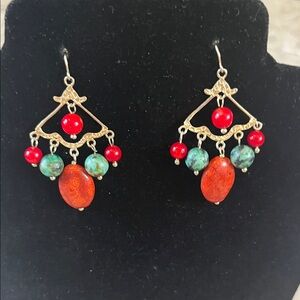 Elegant Gold and Red Dangle Earrings